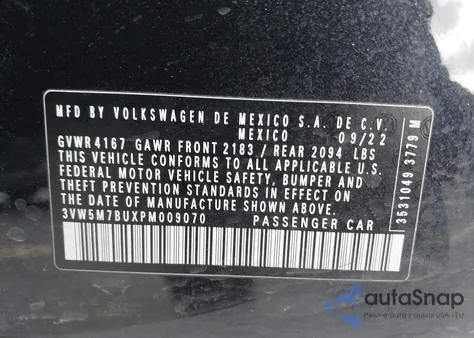 2023 Volkswagen Jetta 1.5T S from USA, damaged, VIN 3VW5M7BUXPM009070